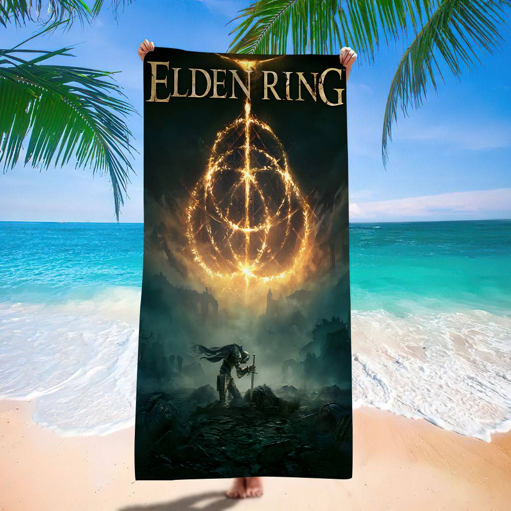 Asciugamano da Spiaggia per Nuoto Anime E-Eldens Ring Morbido Assorbente Panno per Lavaggio Regali per Bambini Viaggio Campeggio Palestra