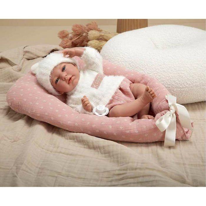 Poupée bébé élégance - Arias - 40 cm - Ensemble en laine rose et blanche - Poids réaliste - Tétine incluse