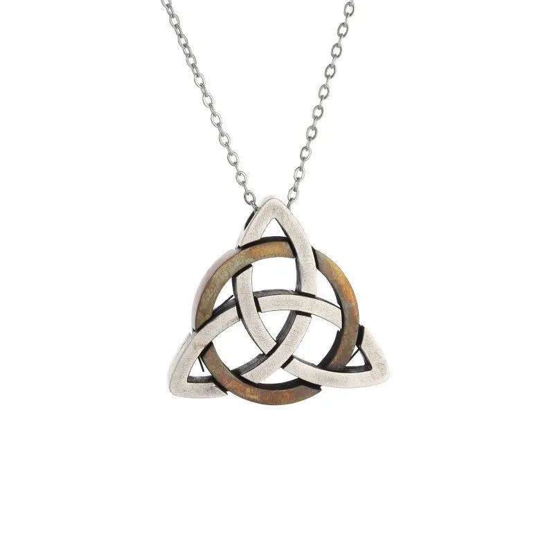 Style Trinity Celtic Knot Shield Pendant Witch Knot Necklace Men Women Irish Protection Amulet Jewelry
