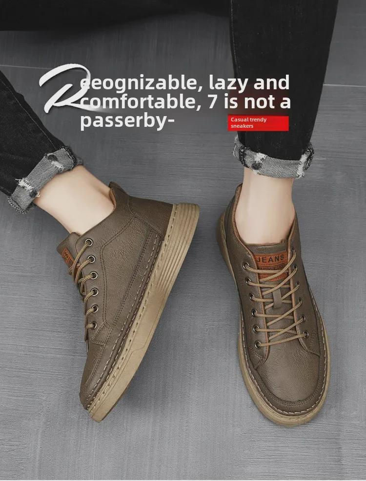 Men's Spring Waterproof Non-Slip Casual Black Leather Shoes