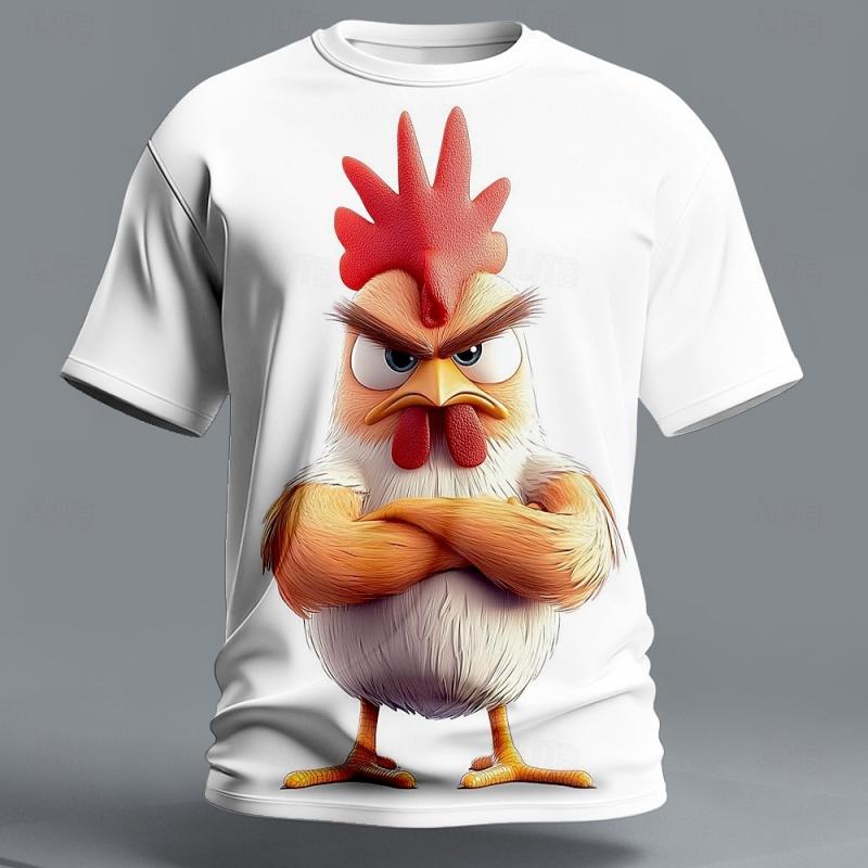Sommar Casual Abstrakt Roligt Djurmönster Herr T-shirt Kyckling Örn 3D-tryckt Rundhalsad Topp Lös Kortärmad T-shirt