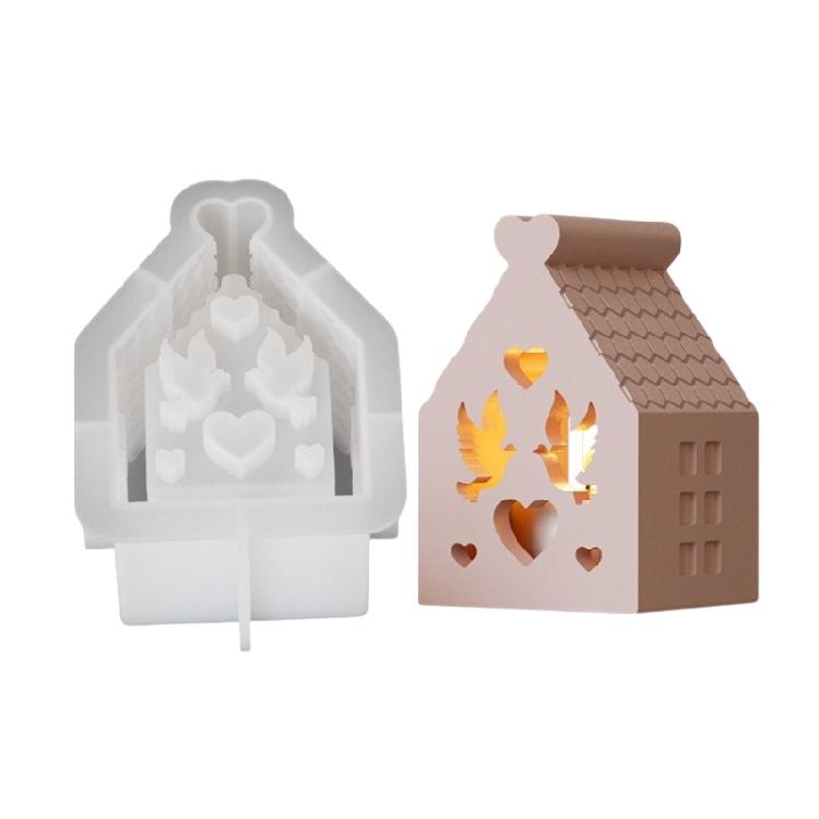 

Easy Release Silicone Mold for Crafting Candle Holder Hollow Out House Night Light Mould Gypsum Candlestick Base Mold