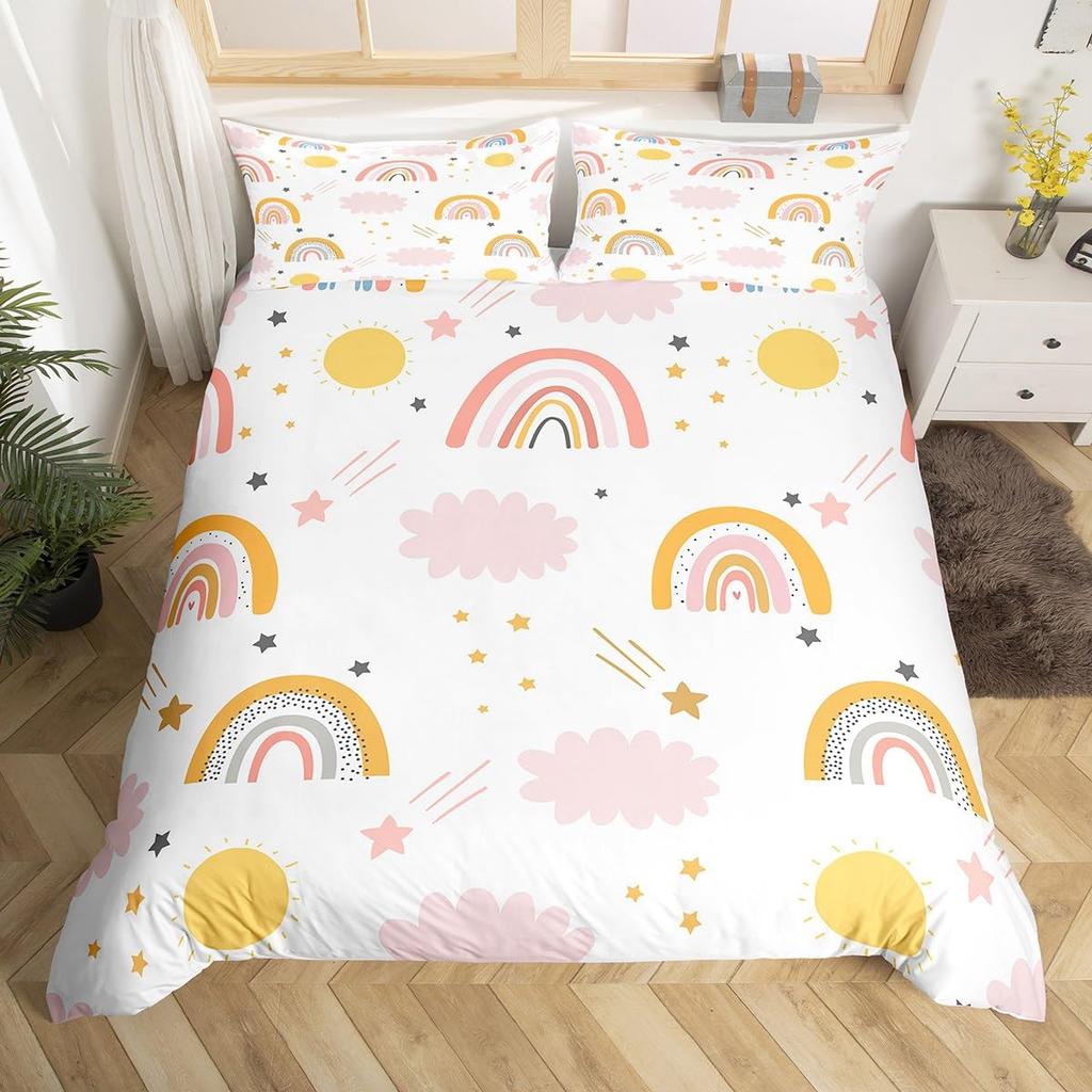 Rainbow Duvet Cover for Kids Girl Sweet Bedroom DecorQueen Tie Dye Pastel Comforter Cover Sparkle Galaxy Starry Sky Bedding Set