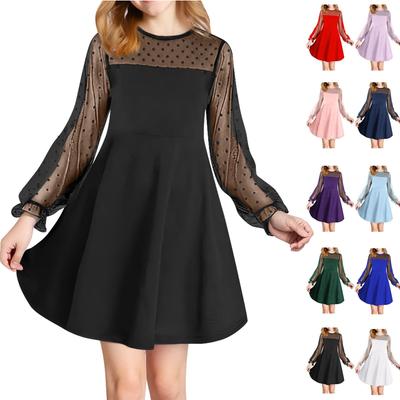 CUHK Girls' Lace Long Sleeve Color Cute Princess Dress