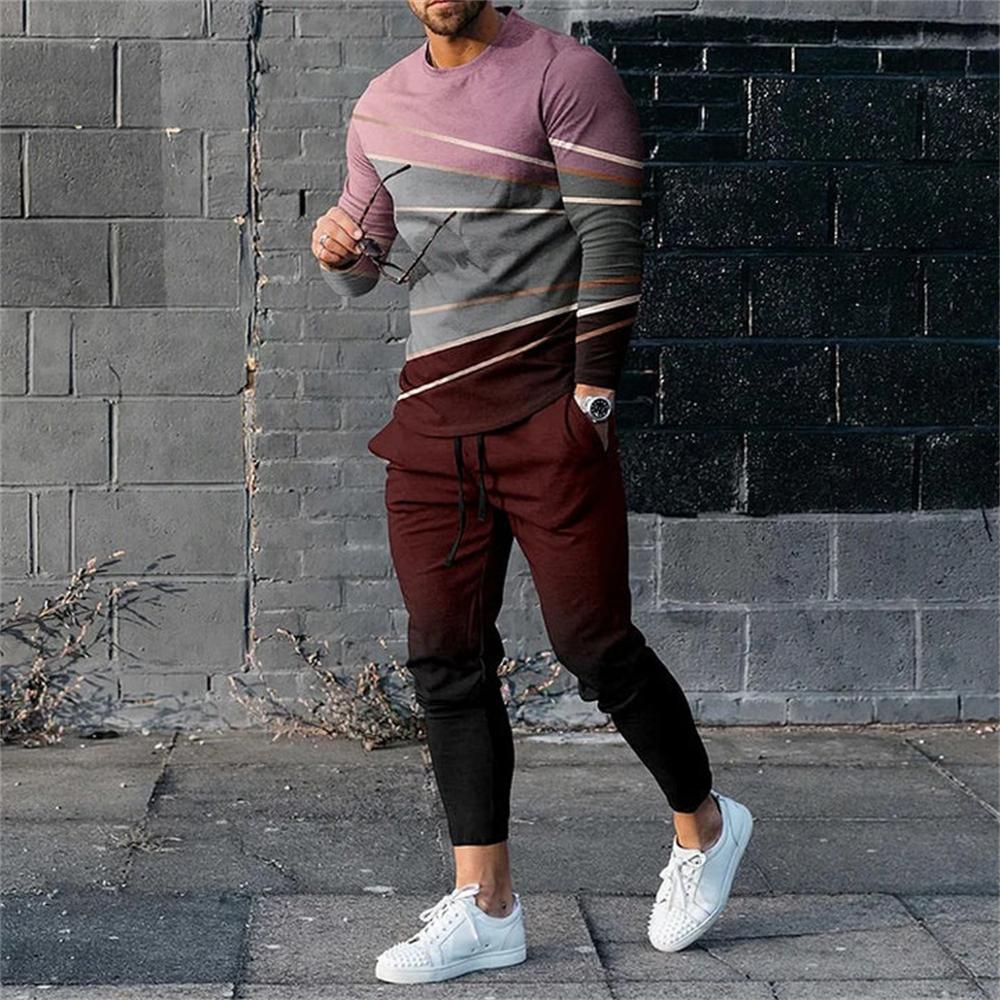 Men Sweatshirt Sweatpants Sets Print Men's Clothing T Shirt Pants Suits Oversized T-shirts Trousers Outfits Male Tops Tracksuits