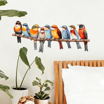 Oiseaux sur la branche d'arbre Autocollant Mural Oiseaux Colorés Stickers Muraux Auto-adhésifs à Décoller et Coller Fresques d'Art pour Chambre à Coucher Bureau Salle de Classe Salon