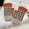 Warm gloves, women's autumn and winter knitted wool, contrasting colors, plaid, velvet, half fingers, half fingers, half fingers, students
