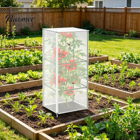 Greenhouse Netting for Raised Beds Garden Tomato Plant Cover Square Cage, Bird with Mesh Net Organic Farming Zipper, Insect Barrier, Covers Gardening