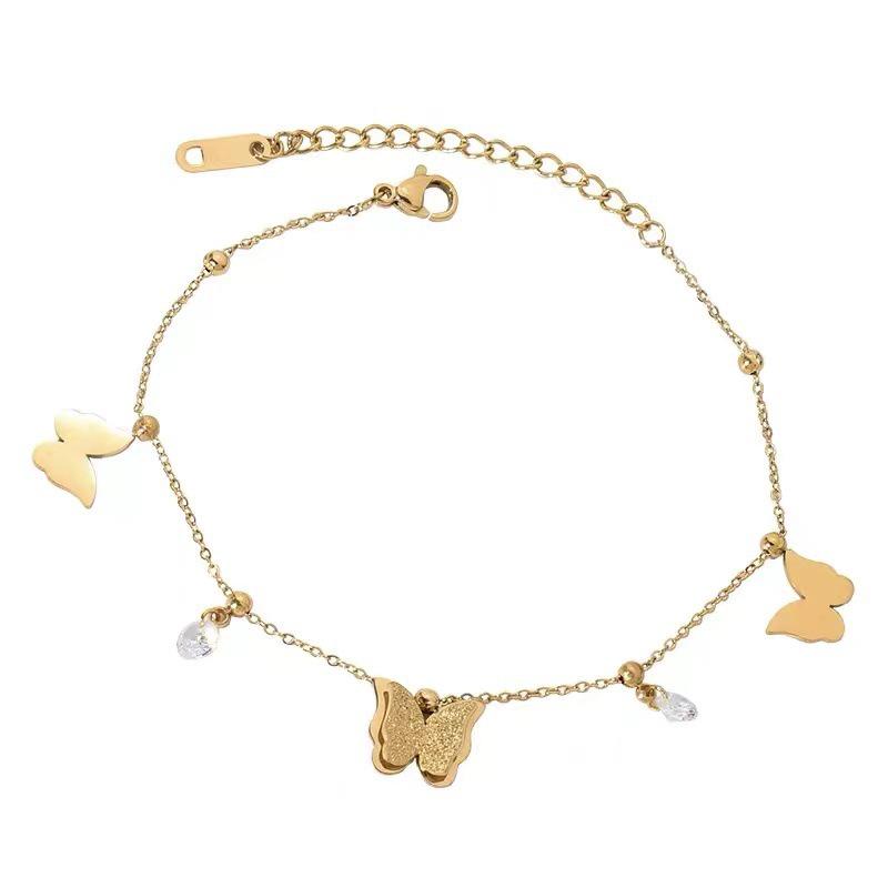 French Gold 3D Butterfly Zircon Anklet - Elegant and Versatile Fashion Accessory for Women