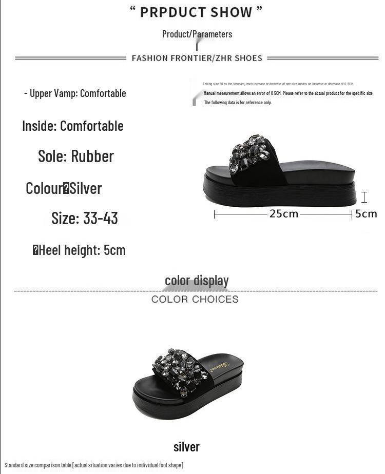 Women's Summer 2022 Trendy Sponge Cake Platform Slippers with Diamond Buckle – Height-Increasing Beach Shoes