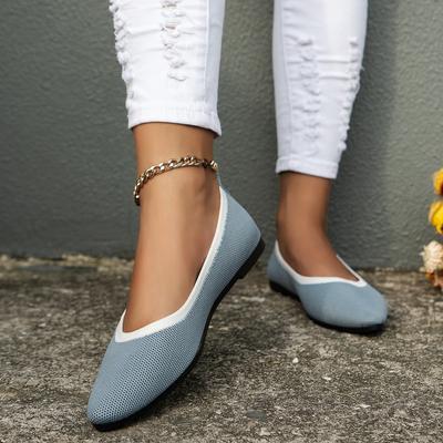 Mode Frühling und Herbst Freizeitschuhe Damen Slipper Gestrickte Flats Atmungsaktiv Spitz Zehenbereich Damen Mesh Loafer Große Größe Arbeitsschuhe