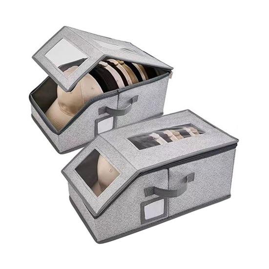Hat Storage Box, Stackable Space-Saving Design, with Zipper Closure Organizer, Dustproof Clear Window Hat Container, for Men Women Hat Organize
