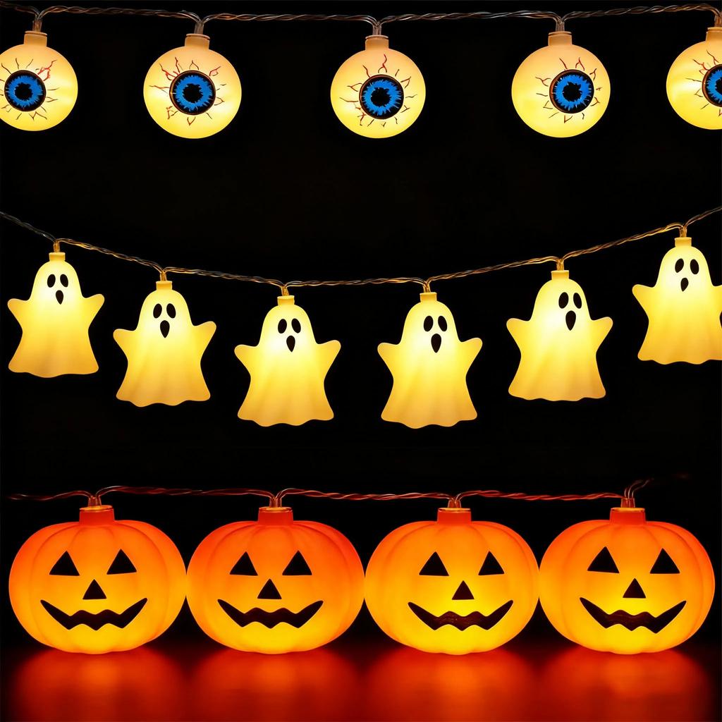 Halloween Atmosphere String Lights Pumpkin Ghost Spider Web 3D LED Lamp Battery Powered Horror Decorative for Window Porch Party