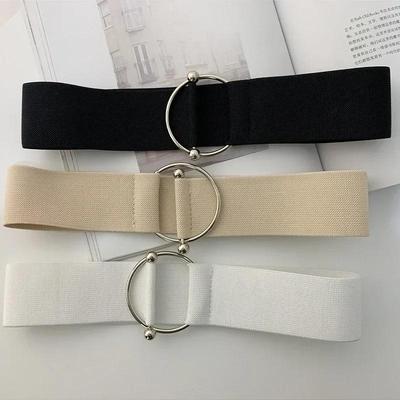 Solid Color Belts for Women Simple Waistband Sweater Corset Coat Seal Elastic Wide Round Buckle Decoration Dress Accessories