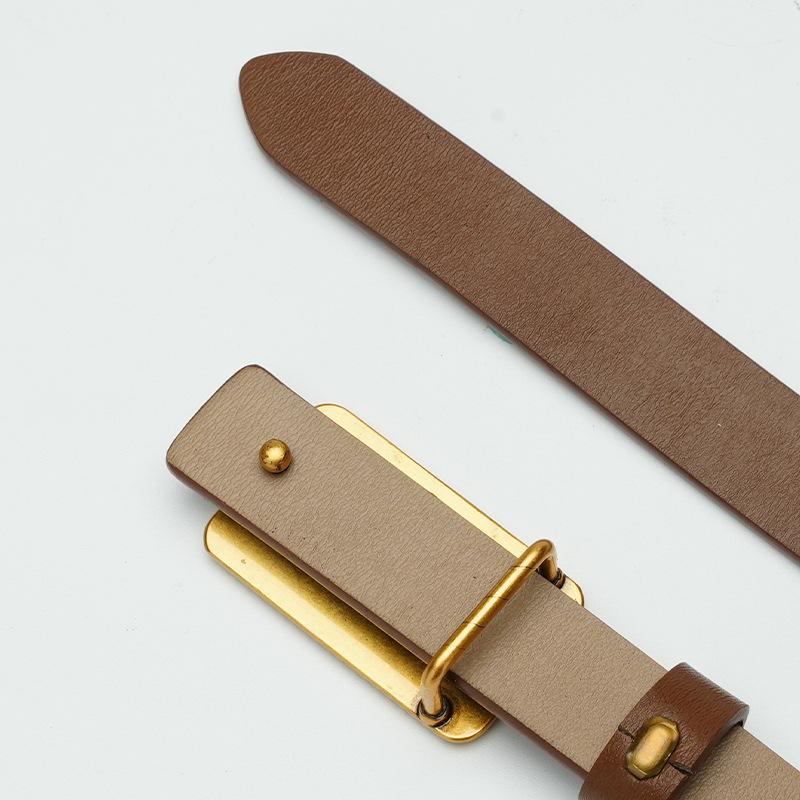 Belt, Women, Casual Leather Slim Trousers, Belt, Waist, Cowhide Smooth Plate Buckle
