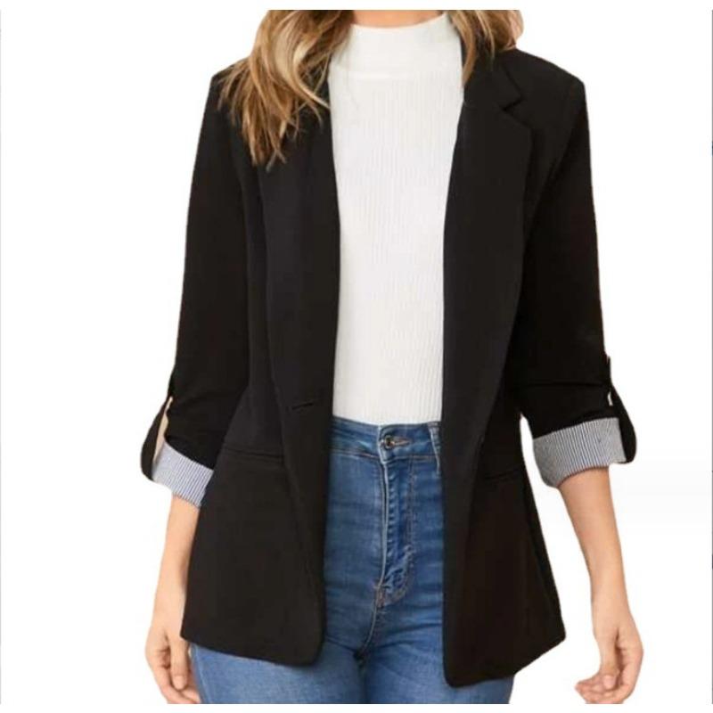 

Women s Autumn Winter Fashion Splicing Lapel Slim Cardigan Blazer Jackets Long Sleeve Casual S чорний