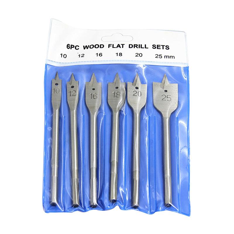 

6-Piece Set Natural Color Three Pointed Flat Drill Hexagonal Handle Woodworking Hole Opener Wooden Board Drilling Bit Tool Set