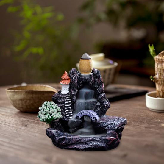 Bruciatore di Incenso a Reflusso Effetto Cascata Porta Incenso Zen Cascata Rocciosa Bruciatore di Coni di Incenso per Casa Ufficio Meditazione