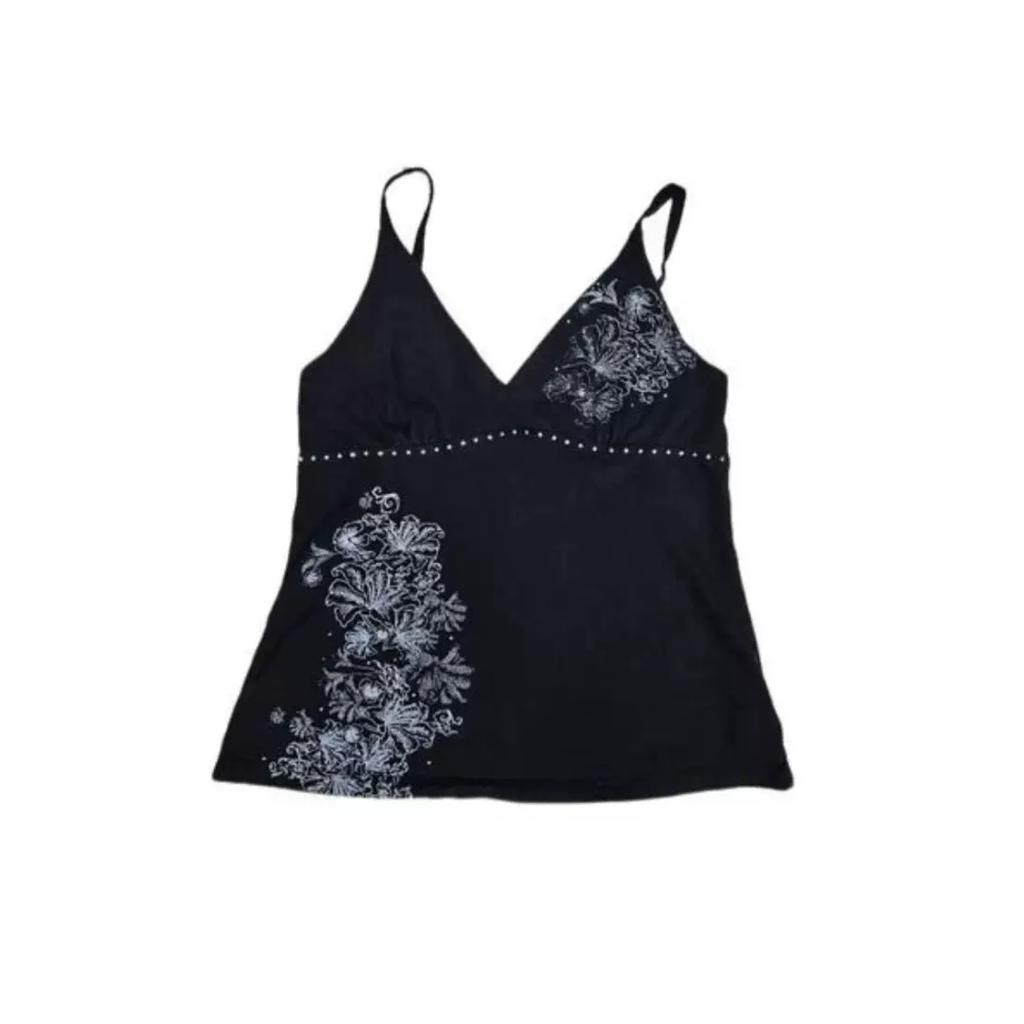 VAYLA Y2K Vintage Nero Top con Bretelle Donna Harajuku Stampa Floreale con Borchie Mini Canottiera Cotone Gotico Sexy Hottie Abbigliamento Estivo