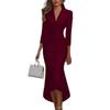New Autumn Style Elegant Solid-color Long-sleeved V-neck Dress