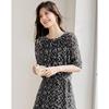 Demana 100% Mulberry Silk Round Neck Short Sleeve Belted Printed Dress