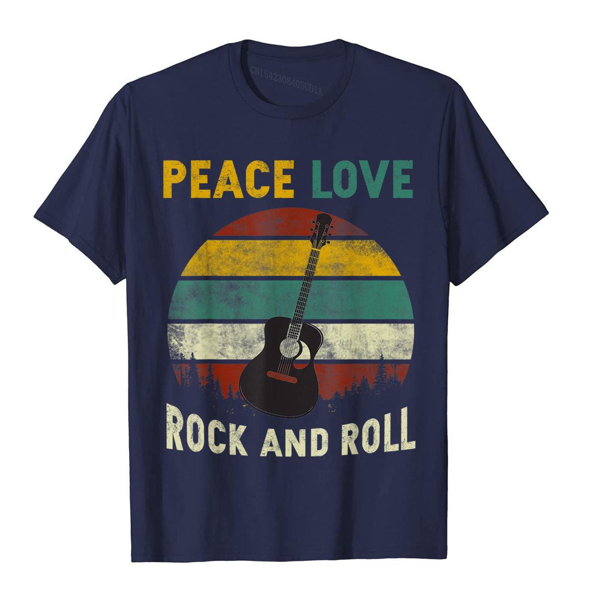 Peace Love Rock And Roll Guitar Retro Vintage TShirt T Shirts For Students Birthday Tops Shirt Coupons Group Cotton S
