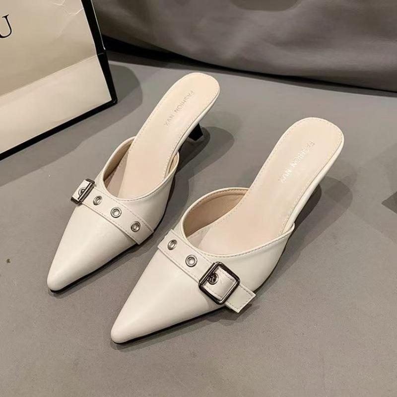 Baotou Slippers Women's Summer Outer Wear Design Sense Trendy Design Sense Niche New Pointed High Heel Half Drag