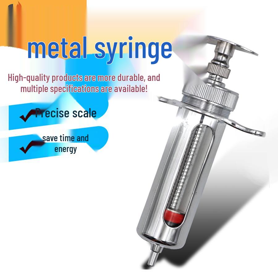 Veterinary Stainless Steel Syringe - 10ml/20ml Breeding Equipment for Pig Farming.