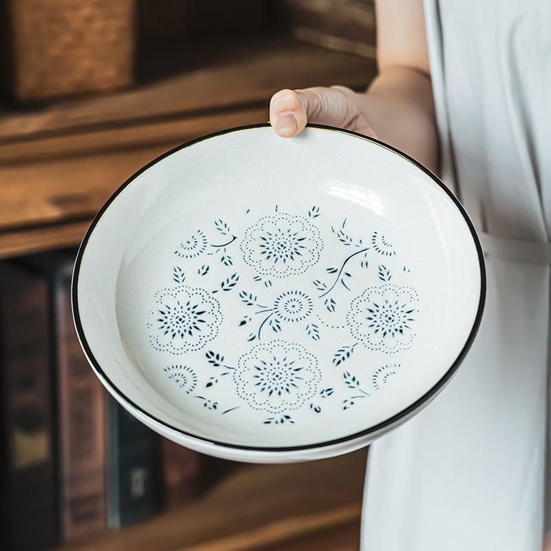 High Value Creative Printing Ceramic Bowl Household Tableware Shallow Bowl Practical Large Bowl Meal Bowl Salad Bowl Pasta Bowl Western Food