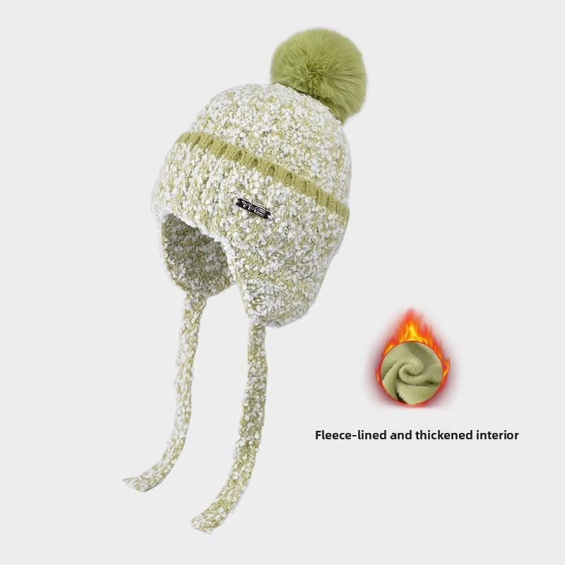 Winter Knitted Hat With Ear Coverage For Women Outdoor Activities зелёный