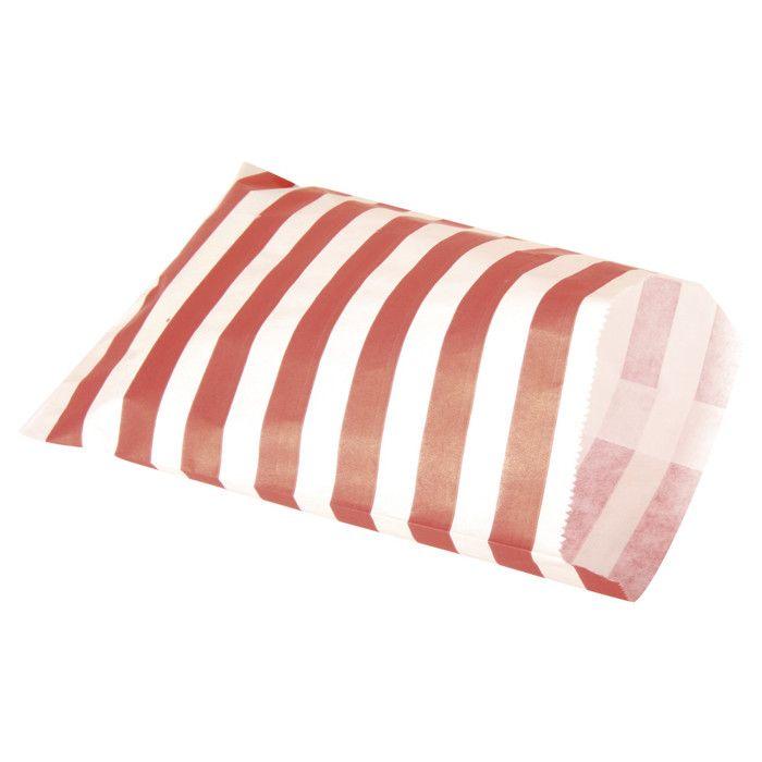 Sachet en papier convient pour aliments, 12,9x16,8cm, rayé rouge, 25 pces