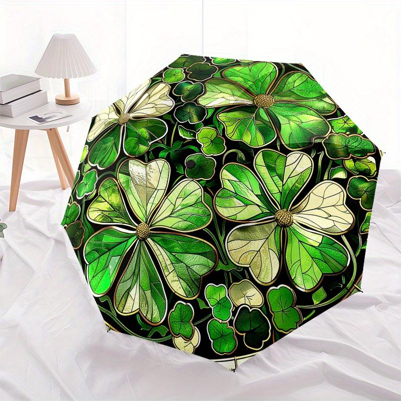 Stained Shamrock Window Decor: Lucky Green Clover Design for Home WallsUmbrella, Portable 3-Fold Compact Umbrella,Christmas Gift ES630
