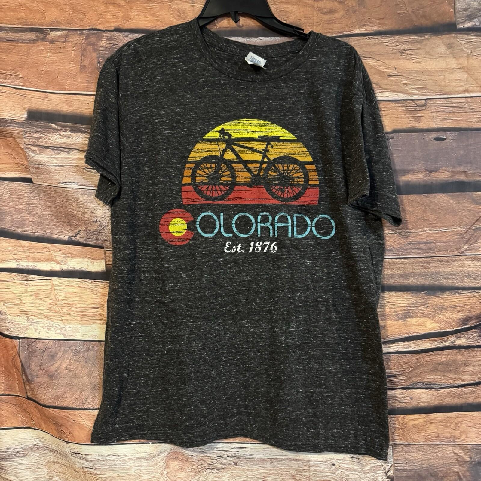 Colorado Mens Large Bicycle Graphic Retro Sunset Mountain Bike Cycling Unisex T-Shirt S