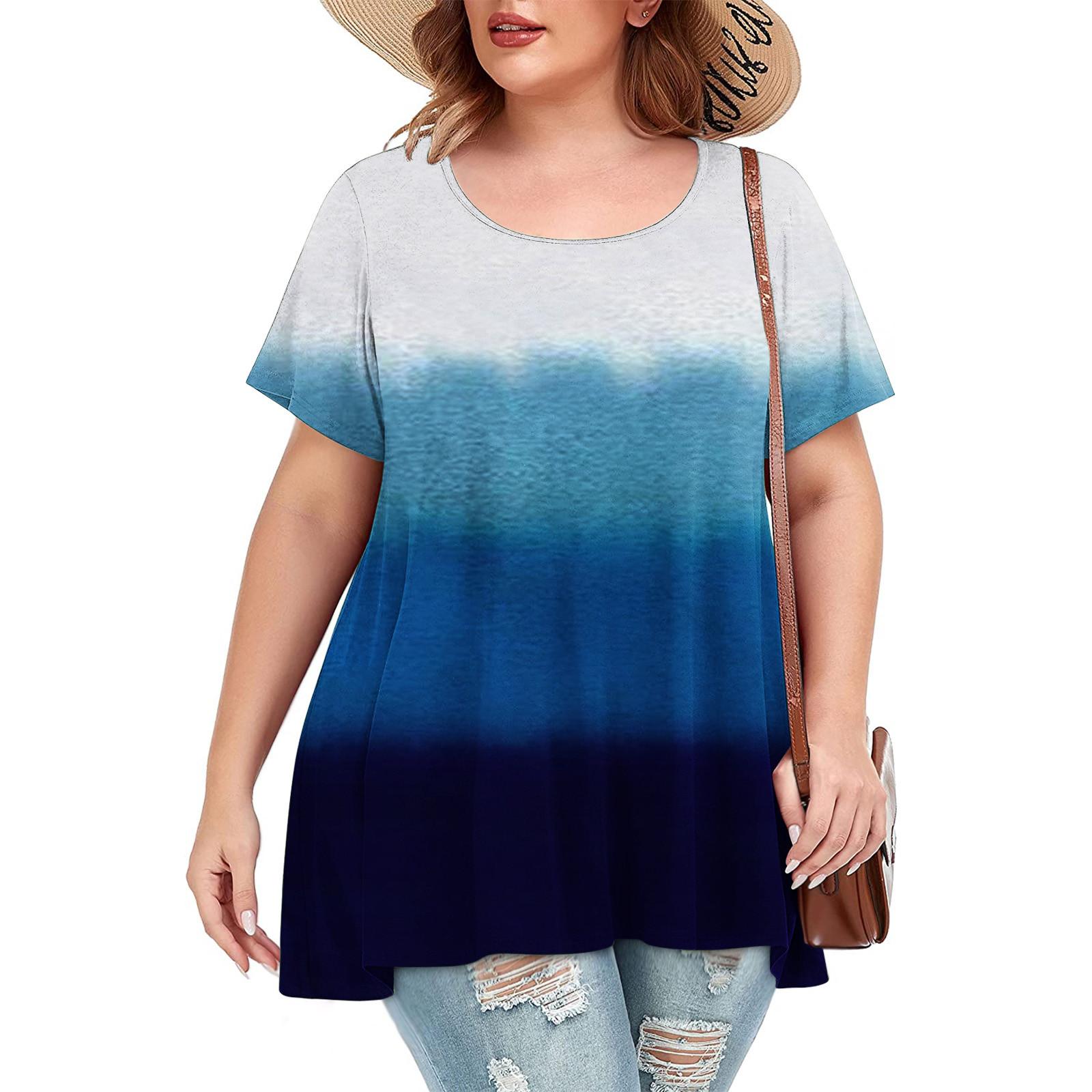 

Женские повседневные свободные топы с короткими рукавами и круглым вырезом с принтом, базовая футболка больших размеров XXXXXXL синий