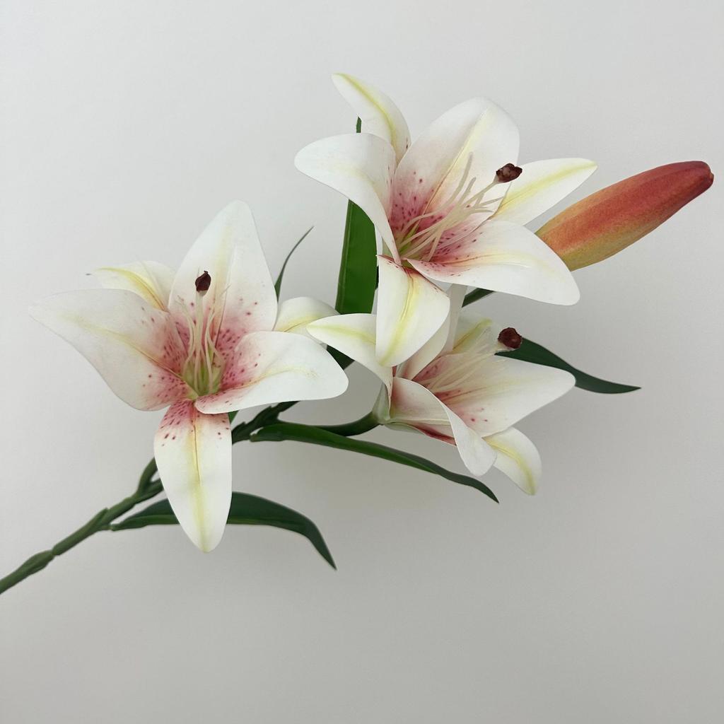 5PCS Artificial Lily Flower Branch Realistic Looking 3D Printed 3 Heads Lily Plant for Wedding Floral Decoration