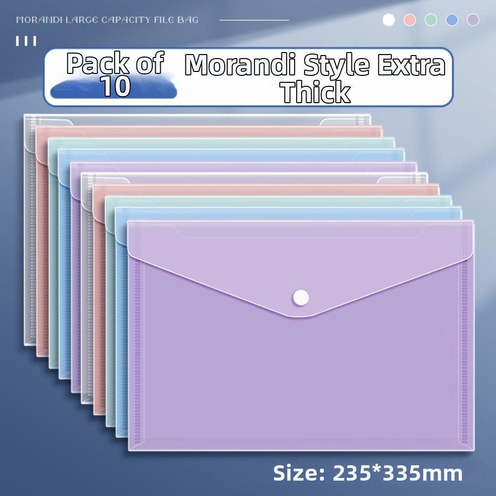 10 Pcs Clear A4 File Folders Plastic Large Capacity Document Pouch Storage Bag Durable Snap Button Closure File Folders