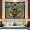 Bronze Angel Statue with Wings and Wheat Wall Art 2D Printing Cloth Spiritual Decor Mythical Figure Home Gallery Tapestry