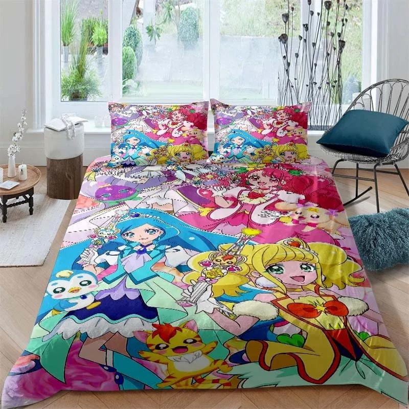 Go! Princess PreCure Anime-Themed Bedding Set Duvet Cover Bed Set Quilt Cover Pillowcase Comforter King Queen Size Boys Adult