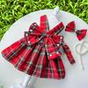 Pet JK Plaid Dress With Harness Loop Small Dogs Cats Teddy Bichon Corgi