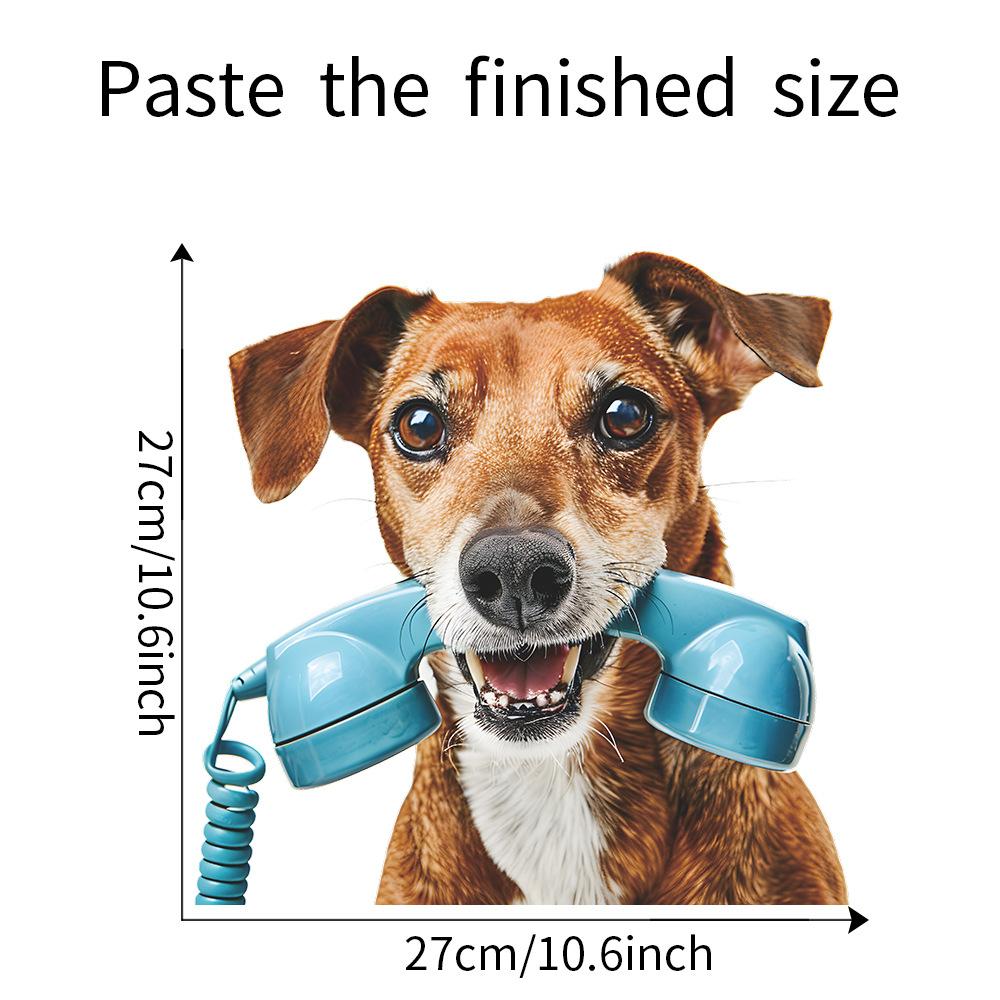 Playful Dog Making a Phone Call Toilet Sticker Waterproof Self-Adhesive Removable Decal for Bathroom WC Home Decor