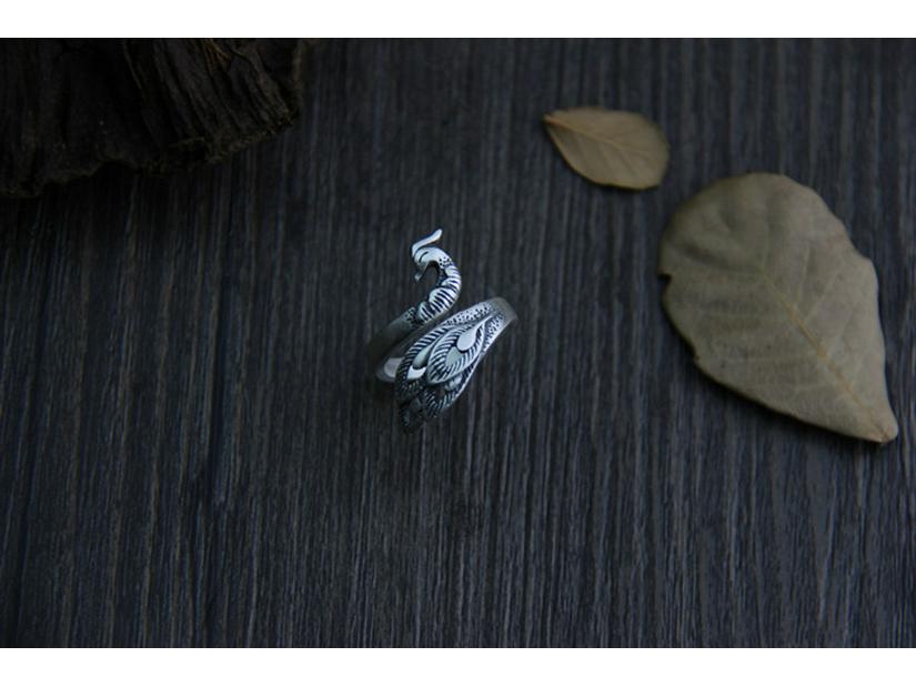 S925 Sterling Silver Peacock Retro Open Ring