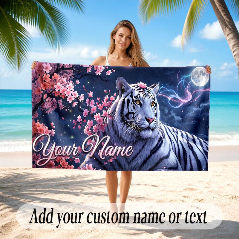 Floral Garden Theme Soft Beach Towel Personalized Custom Name Text Towel Portable for Beach Pool Travel