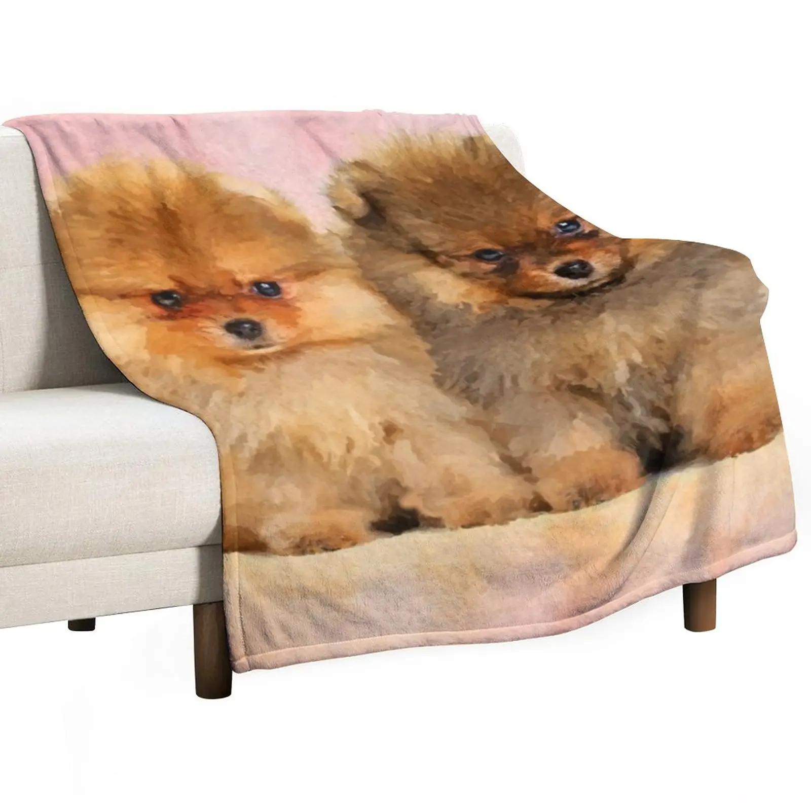 Cute Pomeranian Puppies Throw Blanket Extra Large Throw Blanket Hairy Blankets Shaggy Blanket 75X95CM
