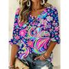 Women's elegant printed lace-up flared top, stylish and versatile, comfortable and skin-friendly