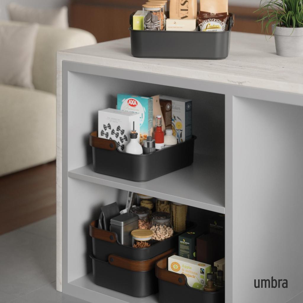 Official Umbra Bellwood Stackable Bin, 35x26cm, Black/Walnut