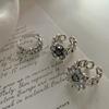 Korean Chic Minimalist Inspired Rhinestone Floral Ring For Fashionable Women