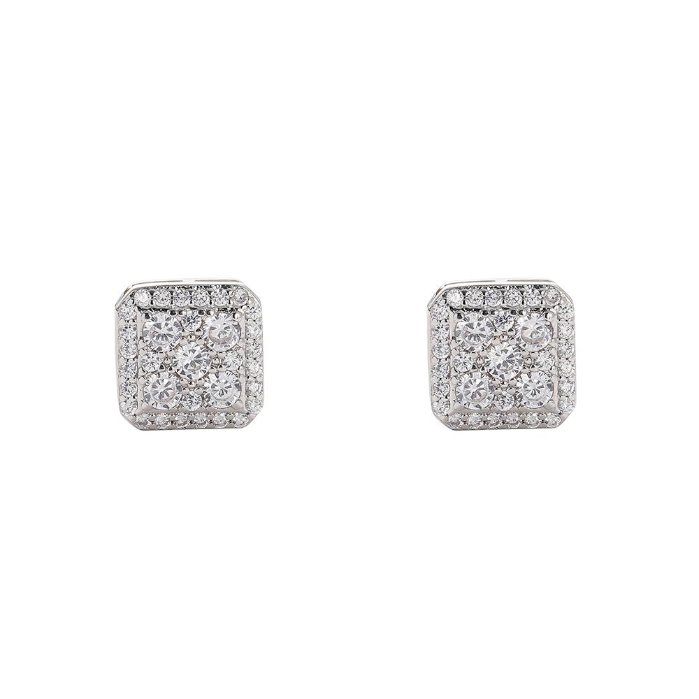 E073 Bling Bling Geometric Square Stud Earrings Gold/ Silver Plated Brass CZ Trendy Fashion Jewelry for Women