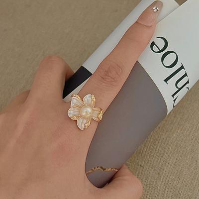 Romance Temperament Irregular Zircon Flower Freshwater Pearl Adjustable Opening Rings for Women Luxury Charm Finger Jewelry Gift