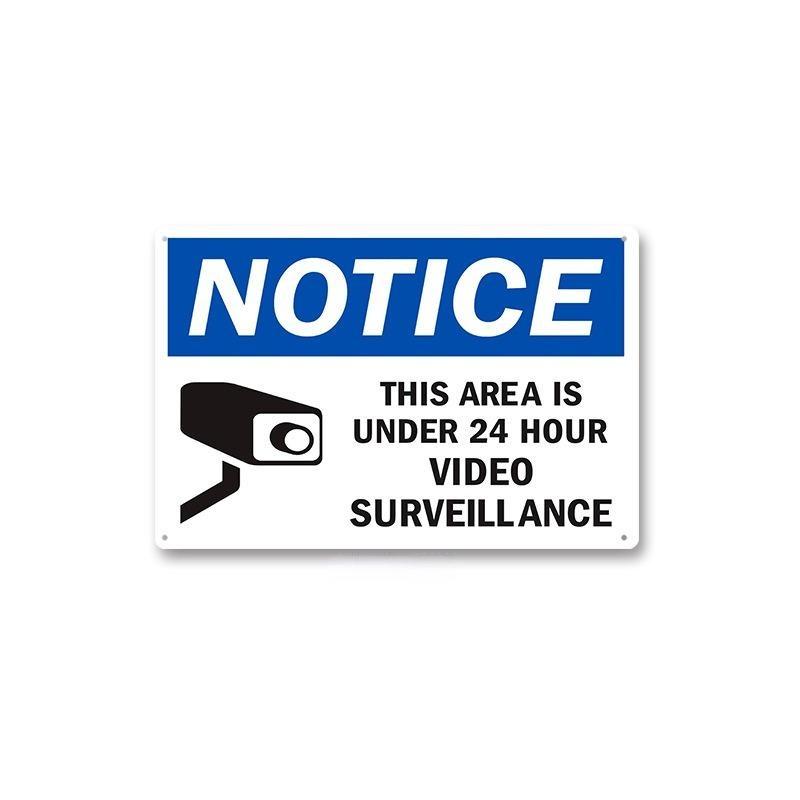 HD Metal Tin Sign Vintage Warning  No Trespassing Wall Decor Retro 24 Hour Video Surveillance Biohazard Funny Sign for Home Bus