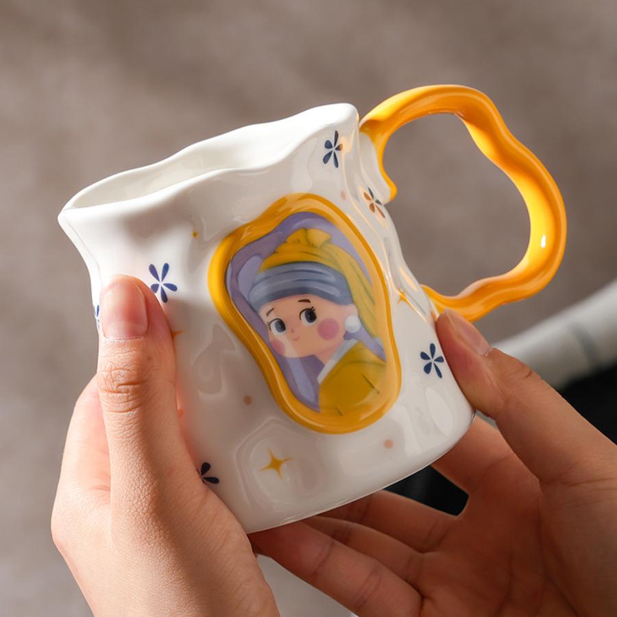 Уникальный дизайн! Кружка с изображением известной картины в мультяшном стиле, неровная керамическая чашка. 1pc